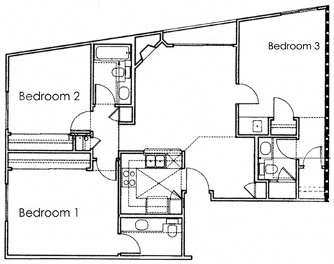 Floor plan for 3 beds, 3 baths, 1189 sqft